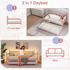 Twin Size Daybed with Trundle, Metal Twin Size Day Bed, Sofa Beds Frame with Pull Out Bed, No Box Spring Needed, for Living Room, Bedroom