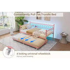 Twin Size Daybed with Trundle, Metal Twin Size Day Bed, Sofa Beds Frame with Pull Out Bed, No Box Spring Needed, for Living Room, Bedroom