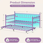 Twin Size Daybed with Trundle, Metal Twin Size Day Bed, Sofa Beds Frame with Pull Out Bed, No Box Spring Needed, for Living Room, Bedroom