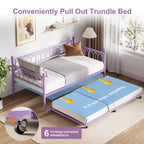 Twin Size Daybed with Trundle, Metal Twin Size Day Bed, Sofa Beds Frame with Pull Out Bed, No Box Spring Needed, for Living Room, Bedroom