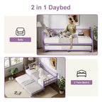 Twin Size Daybed with Trundle, Metal Twin Size Day Bed, Sofa Beds Frame with Pull Out Bed, No Box Spring Needed, for Living Room, Bedroom
