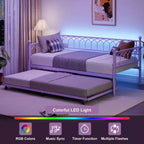 Twin Size Daybed with Trundle, Metal Twin Size Day Bed, Sofa Beds Frame with Pull Out Bed, No Box Spring Needed, for Living Room, Bedroom