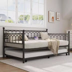 Twin Size Daybed with Trundle, Metal Twin Size Day Bed, Sofa Beds Frame with Pull Out Bed, No Box Spring Needed, for Living Room, Bedroom