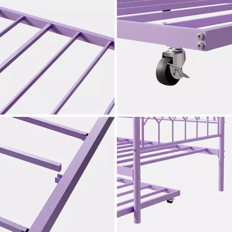 Twin Size Daybed with Trundle, Metal Twin Size Day Bed, Sofa Beds Frame with Pull Out Bed, No Box Spring Needed, for Living Room, Bedroom