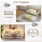 Twin Size Daybed with Trundle, Metal Twin Size Day Bed, Sofa Beds Frame with Pull Out Bed, No Box Spring Needed, for Living Room, Bedroom