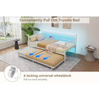 Twin Size Daybed with Trundle, Metal Twin Size Day Bed, Sofa Beds Frame with Pull Out Bed, No Box Spring Needed, for Living Room, Bedroom