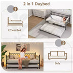 Twin Size Daybed with Trundle, Metal Twin Size Day Bed, Sofa Beds Frame with Pull Out Bed, No Box Spring Needed, for Living Room, Bedroom