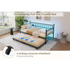 Twin Size Daybed with Trundle, Metal Twin Size Day Bed, Sofa Beds Frame with Pull Out Bed, No Box Spring Needed, for Living Room, Bedroom