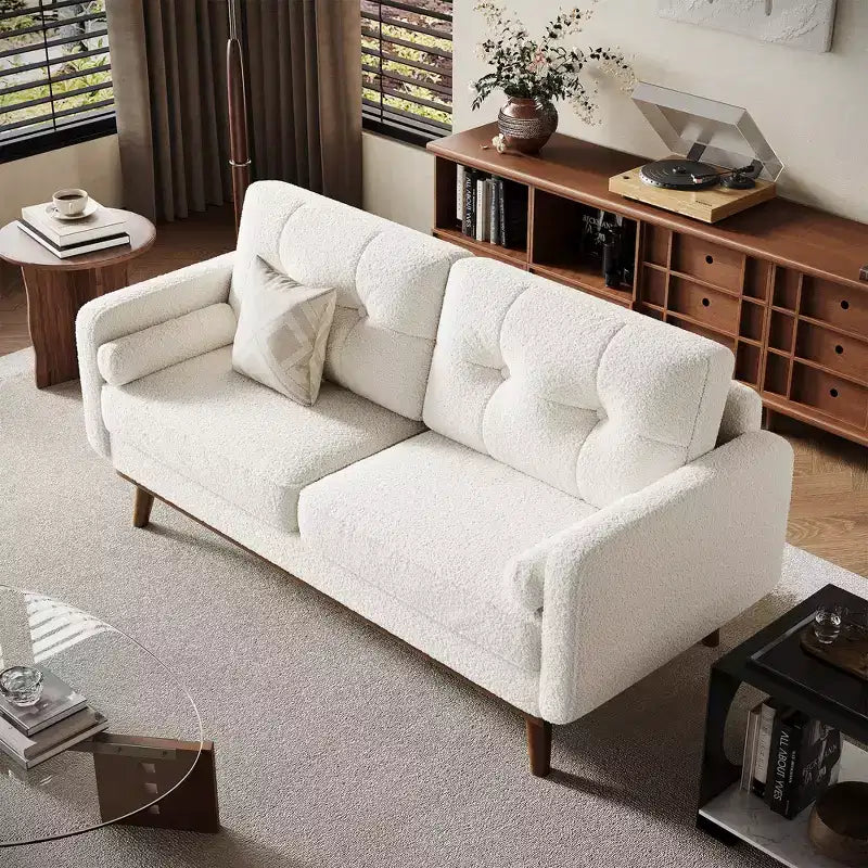 65 Inch Modern Loveseat Sofa, Linen Upholstered 2 Seater Couch, Button Tufted Upholstered Furniture, Mid Century Decor Love Seat Couches