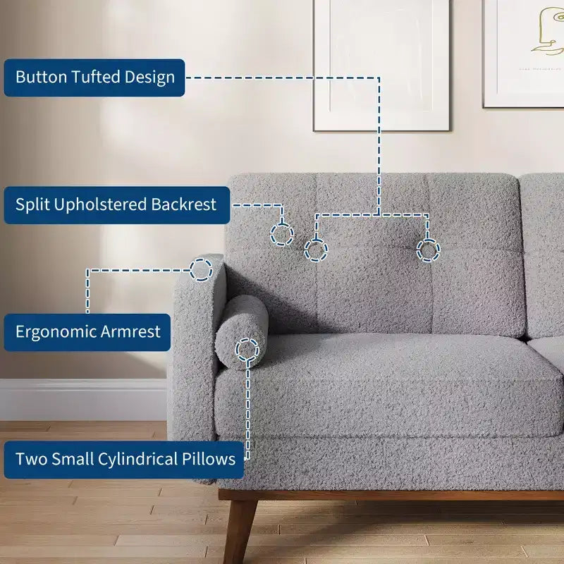 65 Inch Modern Loveseat Sofa, Linen Upholstered 2 Seater Couch, Button Tufted Upholstered Furniture, Mid Century Decor Love Seat Couches