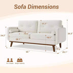 65 Inch Modern Loveseat Sofa, Linen Upholstered 2 Seater Couch, Button Tufted Upholstered Furniture, Mid Century Decor Love Seat Couches