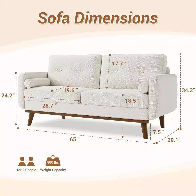 65 Inch Modern Loveseat Sofa, Linen Upholstered 2 Seater Couch, Button Tufted Upholstered Furniture, Mid Century Decor Love Seat Couches