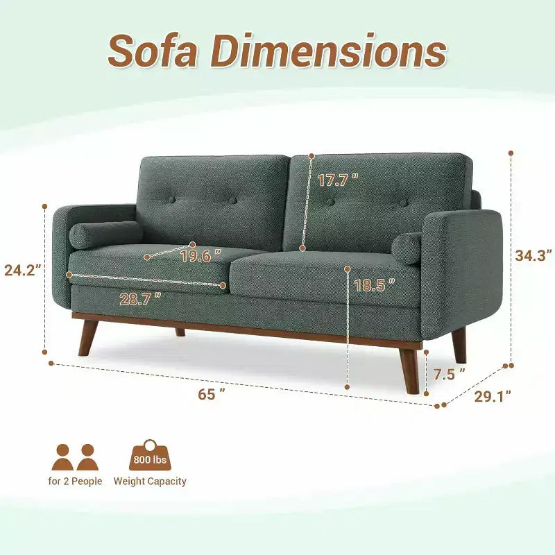 65 Inch Modern Loveseat Sofa, Linen Upholstered 2 Seater Couch, Button Tufted Upholstered Furniture, Mid Century Decor Love Seat Couches