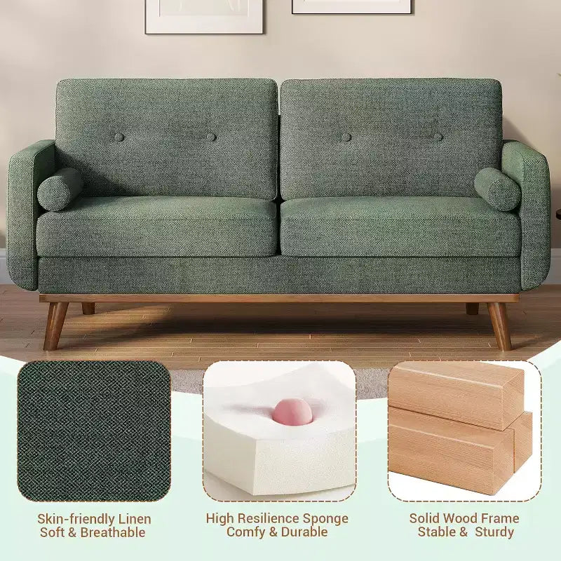 65 Inch Modern Loveseat Sofa, Linen Upholstered 2 Seater Couch, Button Tufted Upholstered Furniture, Mid Century Decor Love Seat Couches