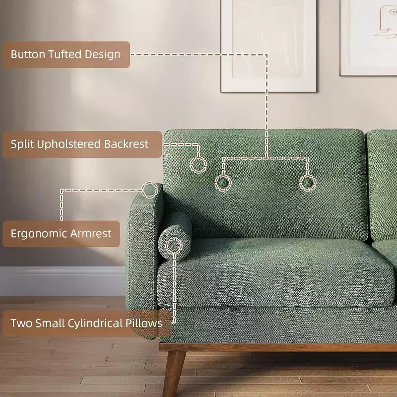 65 Inch Modern Loveseat Sofa, Linen Upholstered 2 Seater Couch, Button Tufted Upholstered Furniture, Mid Century Decor Love Seat Couches