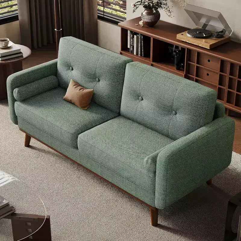 65 Inch Modern Loveseat Sofa, Linen Upholstered 2 Seater Couch, Button Tufted Upholstered Furniture, Mid Century Decor Love Seat Couches
