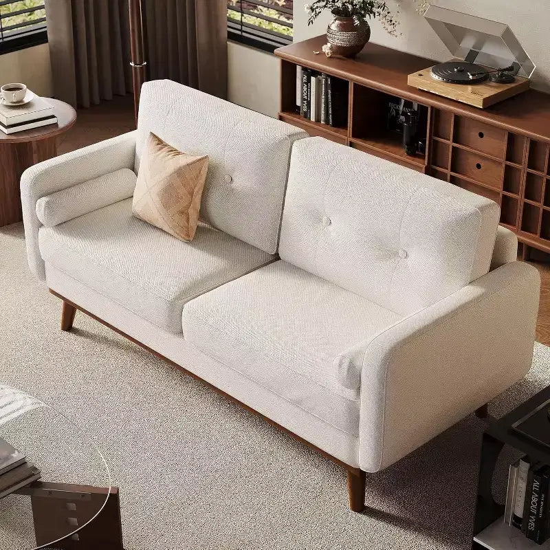 65 Inch Modern Loveseat Sofa, Linen Upholstered 2 Seater Couch, Button Tufted Upholstered Furniture, Mid Century Decor Love Seat Couches