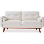 65 Inch Modern Loveseat Sofa, Linen Upholstered 2 Seater Couch, Button Tufted Upholstered Furniture, Mid Century Decor Love Seat Couches