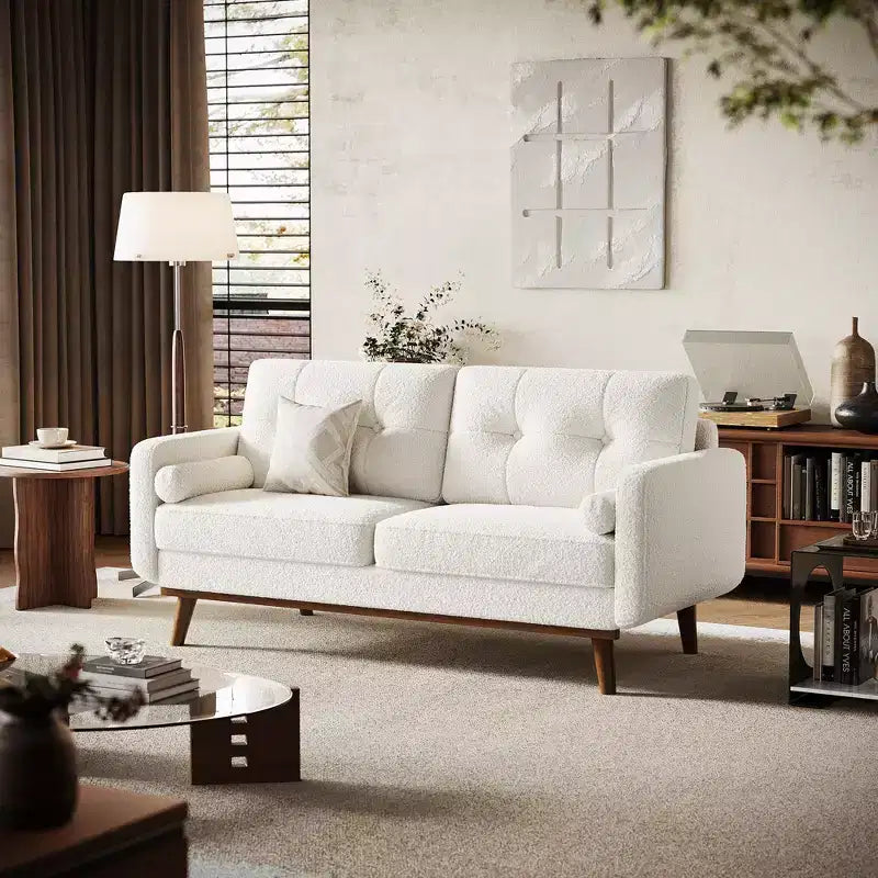 Canapé Loveseat Moderne de 65 Pouces, Canapé 2 Places Rembourré en Lin, Meuble Rembourré Capitonnage Boutonné, Canapés Loveseat Décoration Milieu du Siècle