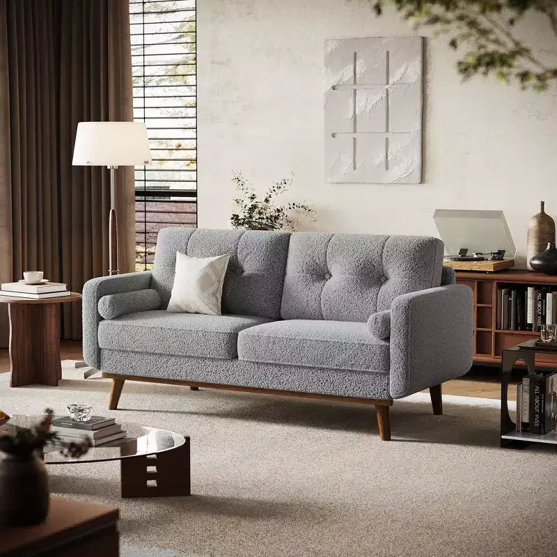 Canapé Loveseat Moderne de 65 Pouces, Canapé 2 Places Rembourré en Lin, Meuble Rembourré Capitonnage Boutonné, Canapés Loveseat Décoration Milieu du Siècle