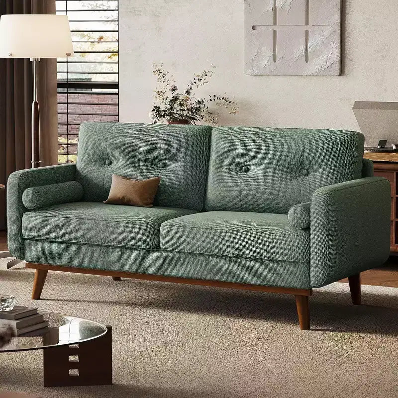 Canapé Loveseat Moderne de 65 Pouces, Canapé 2 Places Rembourré en Lin, Meuble Rembourré Capitonnage Boutonné, Canapés Loveseat Décoration Milieu du Siècle