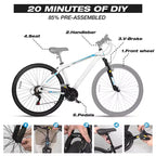 Hykolity VTT 29 pouces 29r Vélo de sport Grande taille Tout-suspendu Léger Cyclisme en plein air pour homme femme adulte - Blanc pâle