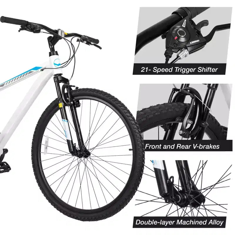 Hykolity VTT 29 pouces 29r Vélo de sport Grande taille Tout-suspendu Léger Cyclisme en plein air pour homme femme adulte - Blanc pâle