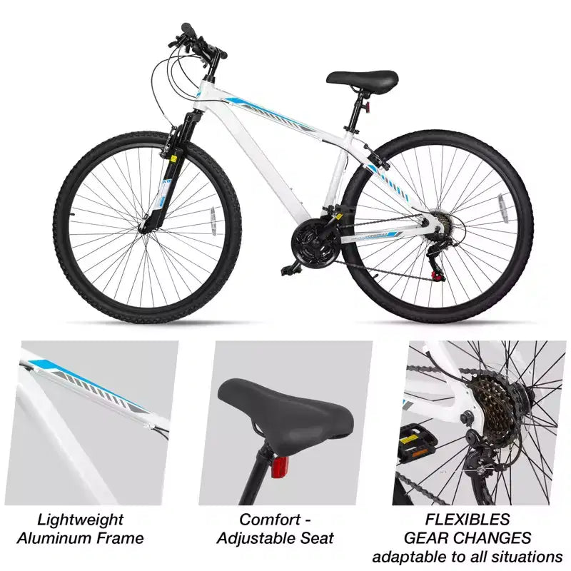 Hykolity VTT 29 pouces 29r Vélo de sport Grande taille Tout-suspendu Léger Cyclisme en plein air pour homme femme adulte - Blanc pâle