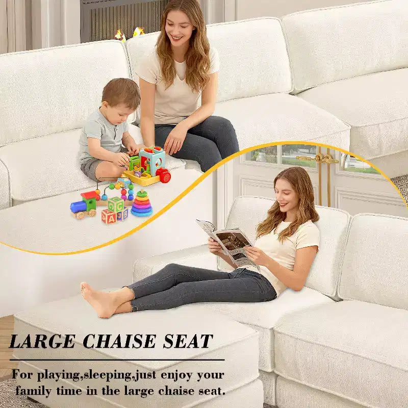 Dyonery 158 Grand canapé modulable sectionnel, tissu CHENILLE avec assise profonde, assemblage sans outil