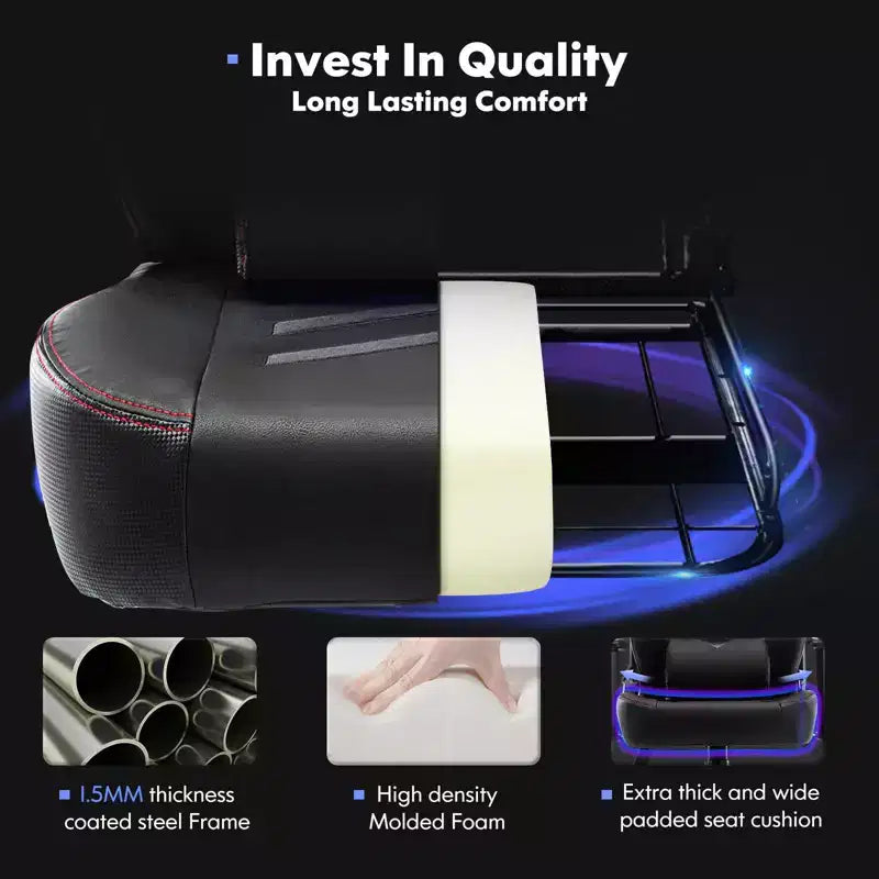 Okak High-Back Ergonomic Gaming Chair with Detachable Neck Pillow, Computer Chair with Padding Seat and Lumbar Support, Comfy Chair for Home, Black