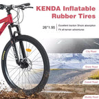 Whisen 26 Suspension Mountain Bike with 8-Speed Rear Derailleur, Fork KENDA Tires, Double Disc Brakes