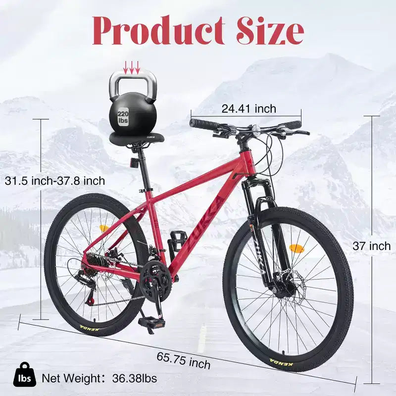 Whisen 26 Suspension Mountain Bike with 8-Speed Rear Derailleur, Fork KENDA Tires, Double Disc Brakes