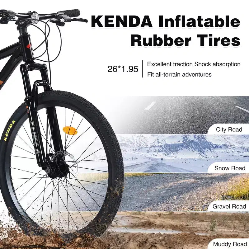 Whisen 26 Suspension Mountain Bike with 8-Speed Rear Derailleur, Fork KENDA Tires, Double Disc Brakes