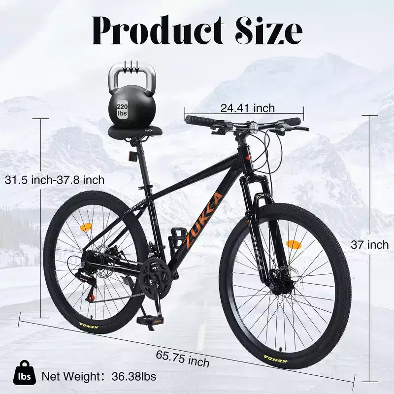 Whisen 26 Suspension Mountain Bike with 8-Speed Rear Derailleur, Fork KENDA Tires, Double Disc Brakes