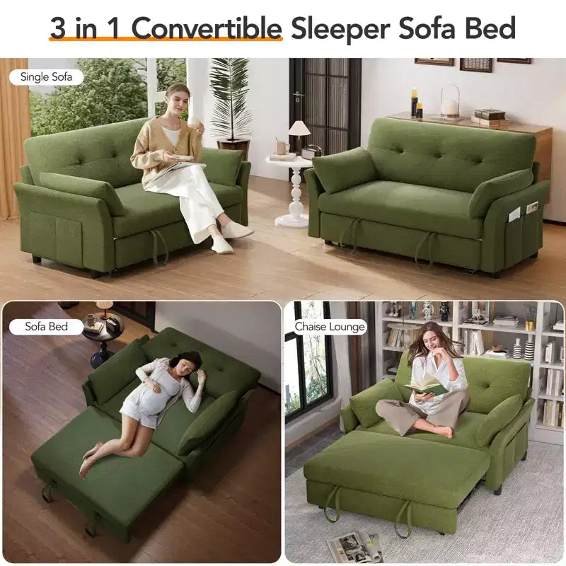 Canapé convertible Dyonery en chenille, causeuse dépliante 3-en-1 avec dossier inclinable 5 positions, poche latérale et assemblage sans outils