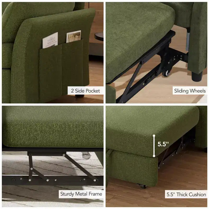 Canapé convertible Dyonery en chenille, causeuse dépliante 3-en-1 avec dossier inclinable 5 positions, poche latérale et assemblage sans outils