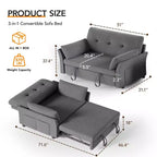 Canapé convertible Dyonery en chenille, causeuse dépliante 3-en-1 avec dossier inclinable 5 positions, poche latérale et assemblage sans outils