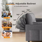 Canapé convertible Dyonery en chenille, causeuse dépliante 3-en-1 avec dossier inclinable 5 positions, poche latérale et assemblage sans outils