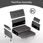 Canapé convertible Dyonery en chenille, causeuse dépliante 3-en-1 avec dossier inclinable 5 positions, poche latérale et assemblage sans outils