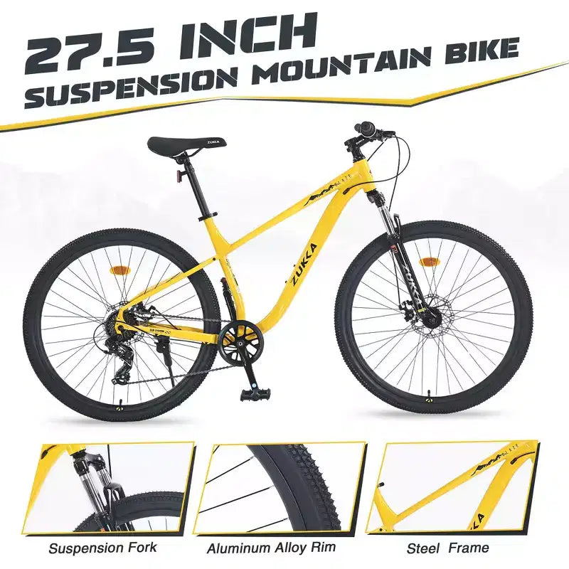VTT Whisen 27.5 avec dérailleur arrière 8 vitesses, suspension avant, cadre en acier