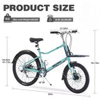 Vélo Cargo Whisen 26 avec 7 Vitesses, Cadre en Alliage d'Aluminium, Double Frein à Disque pour Femmes et Hommes