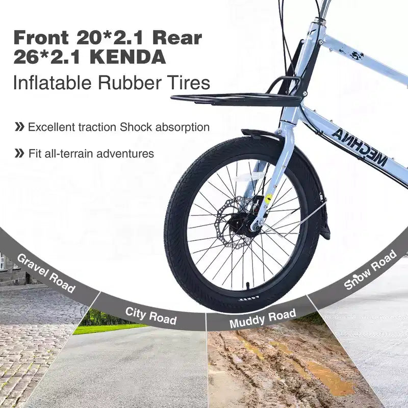 Vélo Cargo Whisen 26 avec 7 Vitesses, Cadre en Alliage d'Aluminium, Double Frein à Disque pour Femmes et Hommes