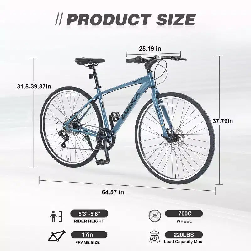 Vélo de route Whisen 28, vélo de ville hybride avec cadre en alliage d'aluminium Shimano 7 vitesses et freins à double disque