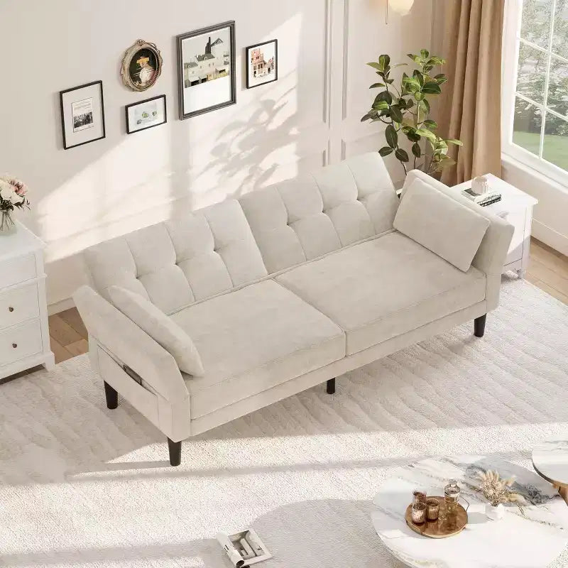 Canapé-lit futon 89, canapé-lit moderne avec dossier et accoudoirs réglables, canapé-lit futon convertible avec 2 oreillers pour bureau à domicile