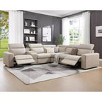 AMERLIFE 128 Power Reclining Sofa, Electric Recliner Sectional with Console & Dual Recliners, Oversized Sofa for Living Room, Beige Brown Leathaire