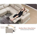 AMERLIFE 128 Power Reclining Sofa, Electric Recliner Sectional with Console & Dual Recliners, Oversized Sofa for Living Room, Beige Brown Leathaire