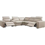 AMERLIFE 128 Power Reclining Sofa, Electric Recliner Sectional with Console & Dual Recliners, Oversized Sofa for Living Room, Beige Brown Leathaire