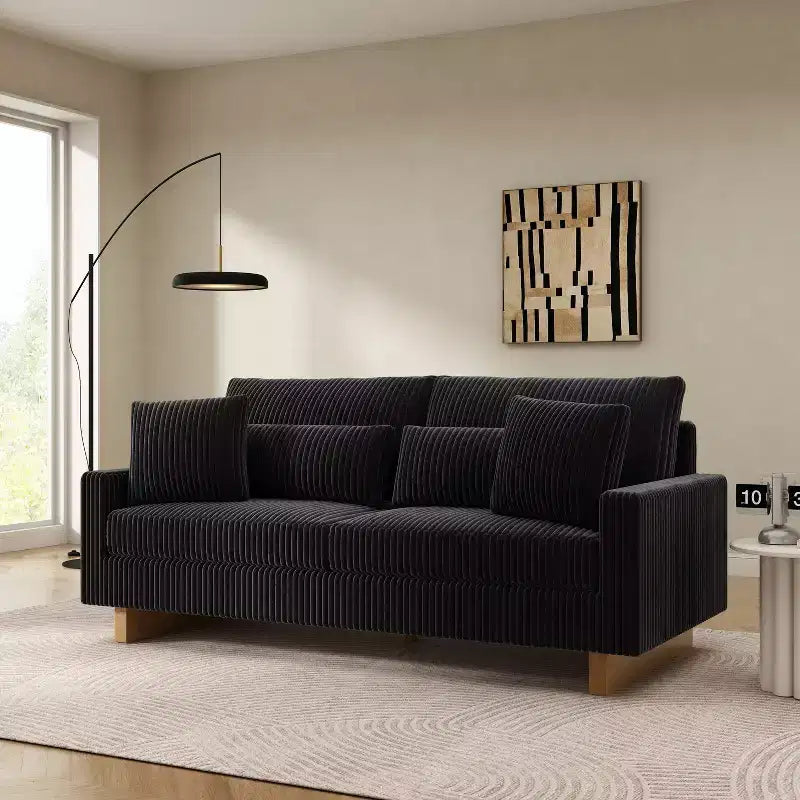 Christopher Knight Home Baker Canapé moderne 2 places en velours côtelé de 80,3 po avec quatre oreillers et accoudoirs carrés