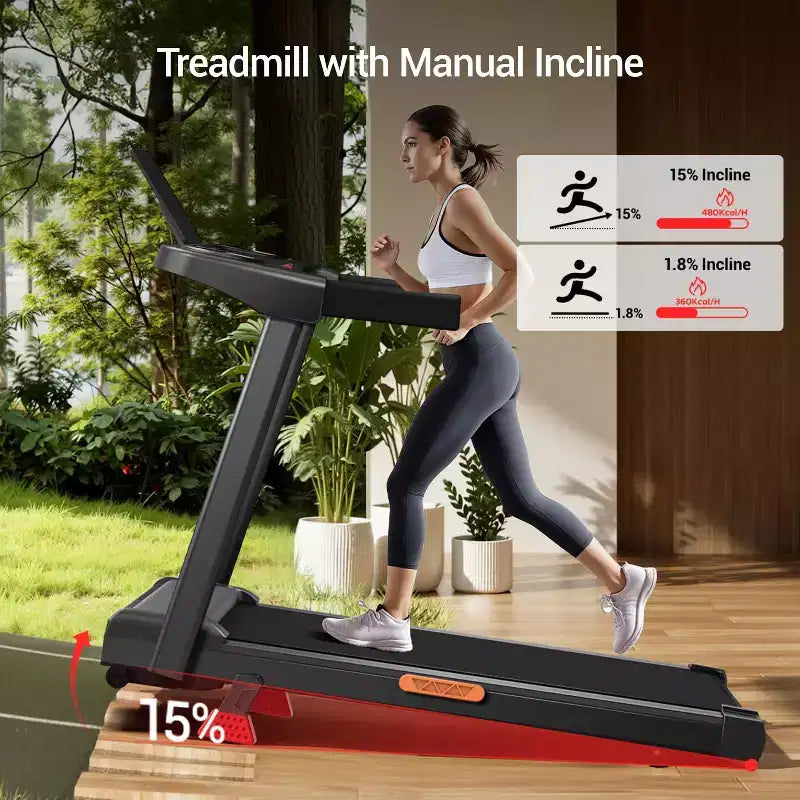 Tapis de course incliné à 15 % avec poignées, tapis de course portables 3-en-1 pour la maison et le bureau, tapis de course pliables avec capacité de poids de 136 kg (15)