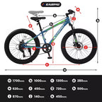 Okak 24IN Fat Tire Bike with Front Suspension, 7-Speed Mountain Bike with Disc Brake and High-Carbon Steel Frame, Trail Bike for Commuting